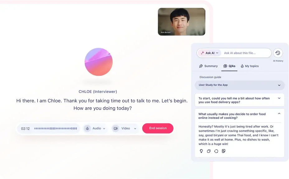 ai moderated interviewer following the discussion guide to ask questions